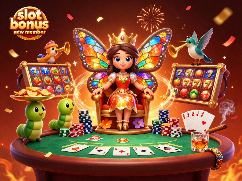 Engage in excitement with slot bonus new member featuring colorful characters in a vibrant casino scene.