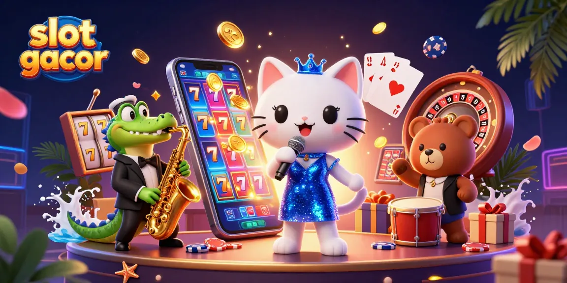 Spin to win with slot gacor in this vibrant 3D casino illustration featuring engaging characters.