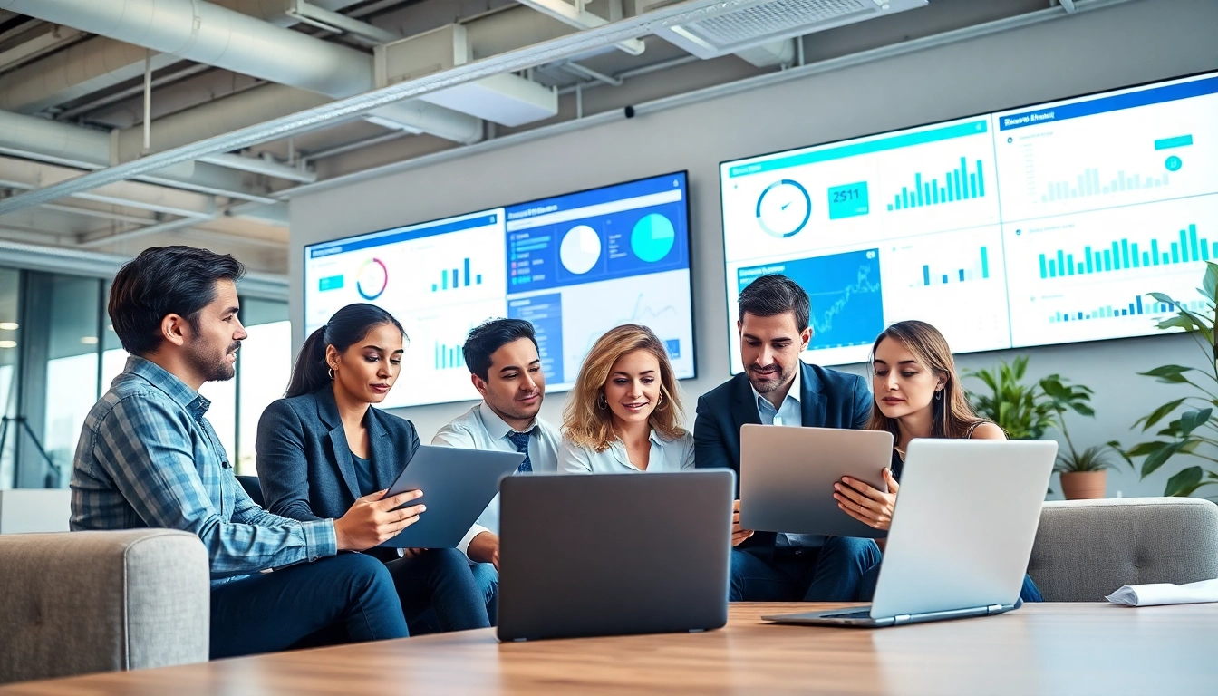 Analyze b2b competitive intelligence with a professional team in a modern office setting.