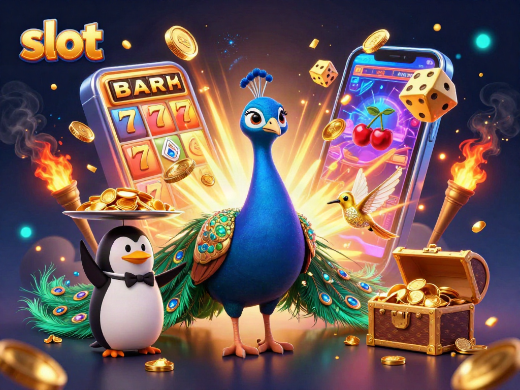 Experience thrilling slot action with a vibrant 3D illustration of characters amidst a jackpot scene.
