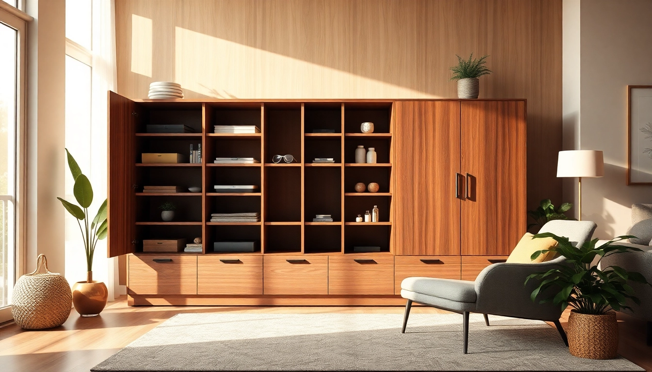 Stylish storage cabinet showcasing organization solutions in a cozy living space.