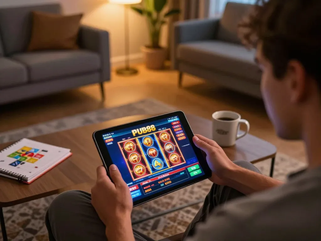 Engage with exciting gameplay on Trang chủ PUB88 using a tablet in a cozy home setting
