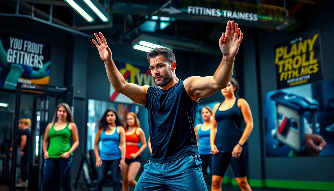 Engaging movenetics training session led by a professional fitness trainer in a gym.