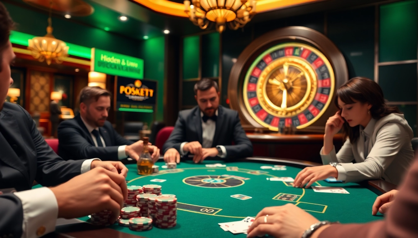 Engaging poker players at a luxury casino table, capturing the excitement of hidden wiki advice on strategies.