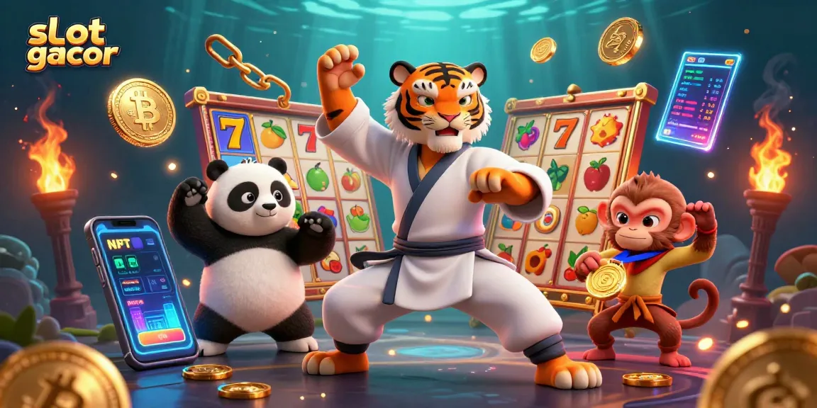 Engage in thrilling slot gacor action surrounded by vibrant slot reels and playful characters.