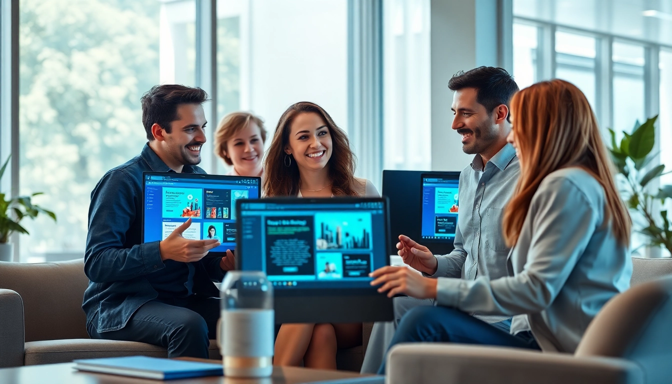 Creative collaboration scene featuring a web design company at work.