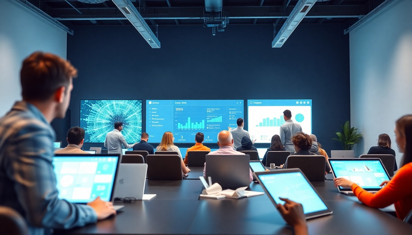 Engaging view of an ai tool marketplace with users collaborating on innovative technology.