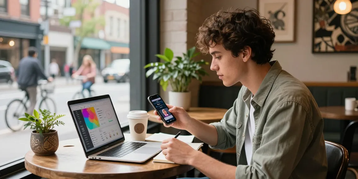 Grow your Instagram followers quickly with an influencer creating engaging content in a coffee shop.