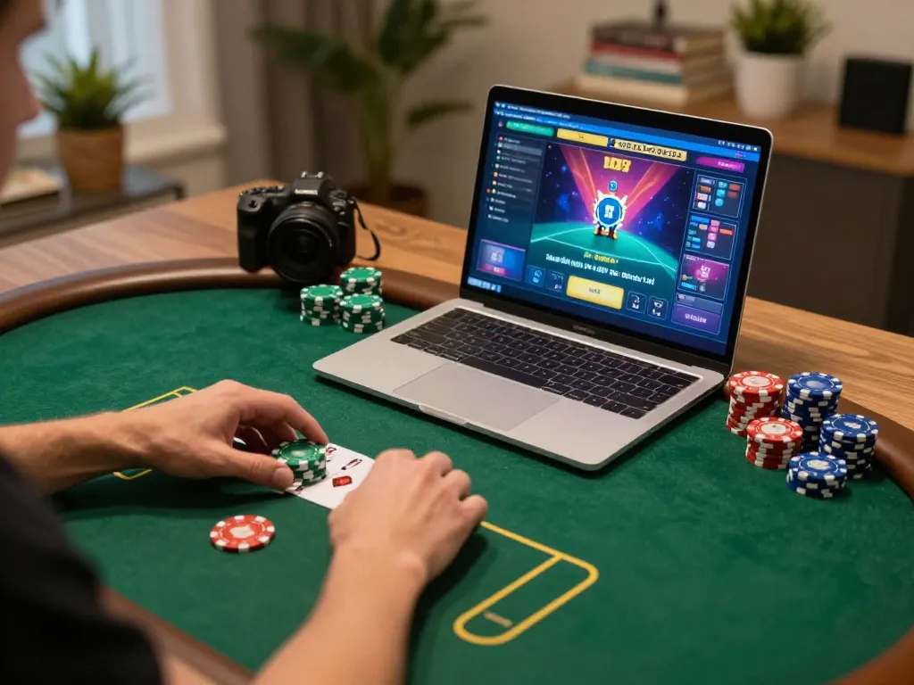 Players engaging in a competitive online poker game with w 88 interface on a laptop.