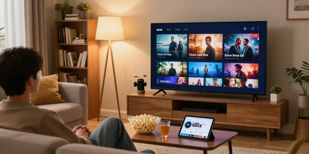Enjoying streaming on idlix web in a cozy living room.