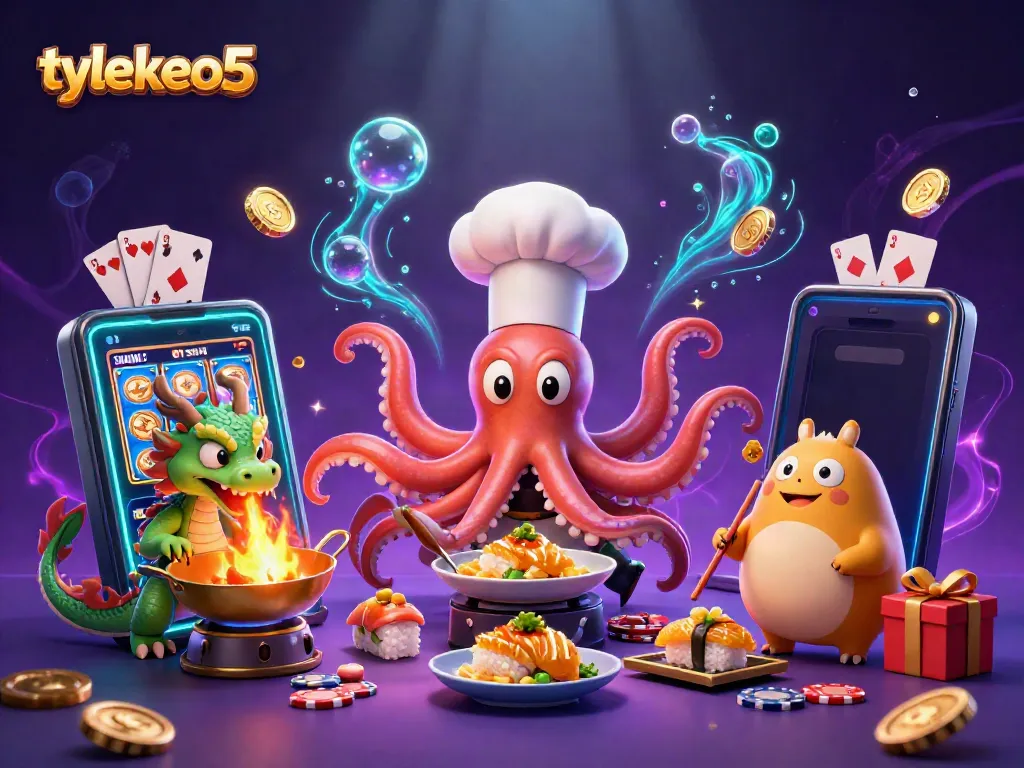 Experience thrilling gameplay with tylekeo5's vibrant 3D casino scene featuring a sushi chef octopus.