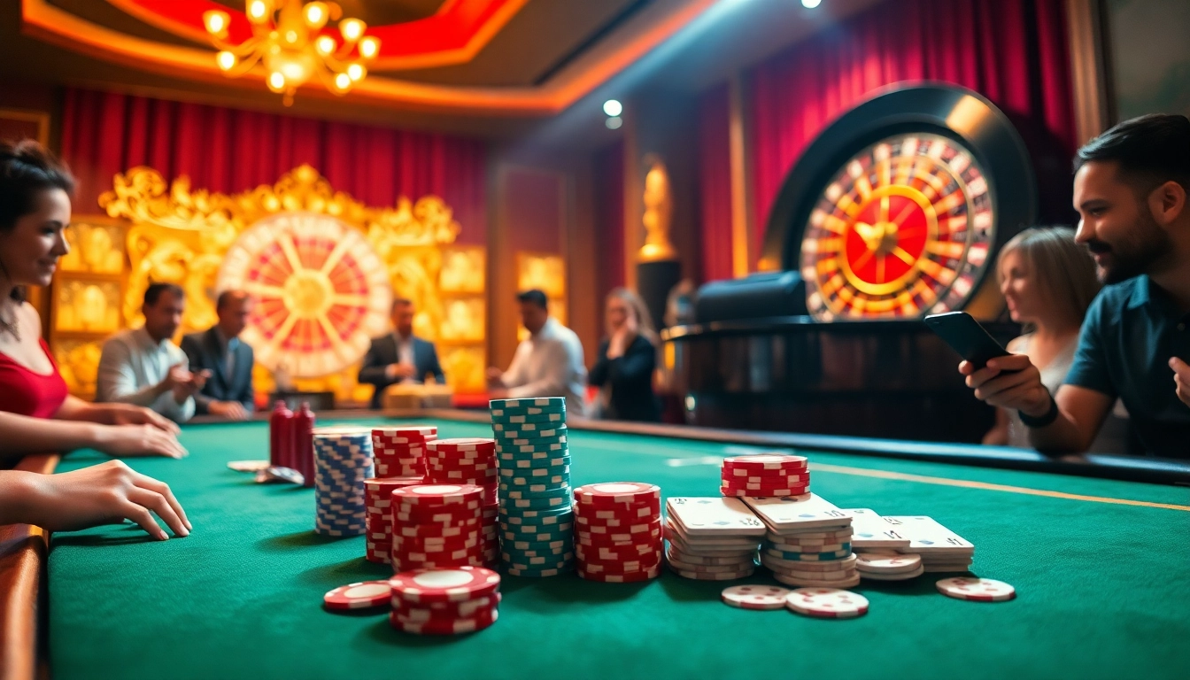 MM88 poker players engaging in a thrilling game at a luxurious casino table.