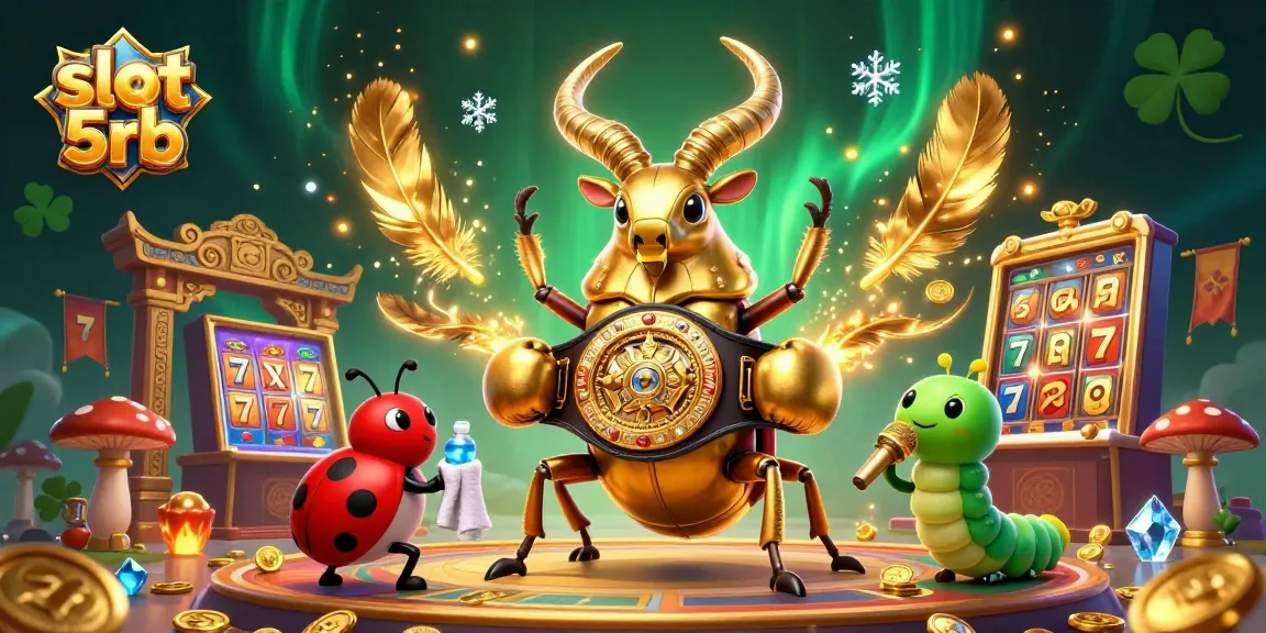 Spin the reels at slot 5rb with an exciting 3D illustration of a golden beetle boxing champion.
