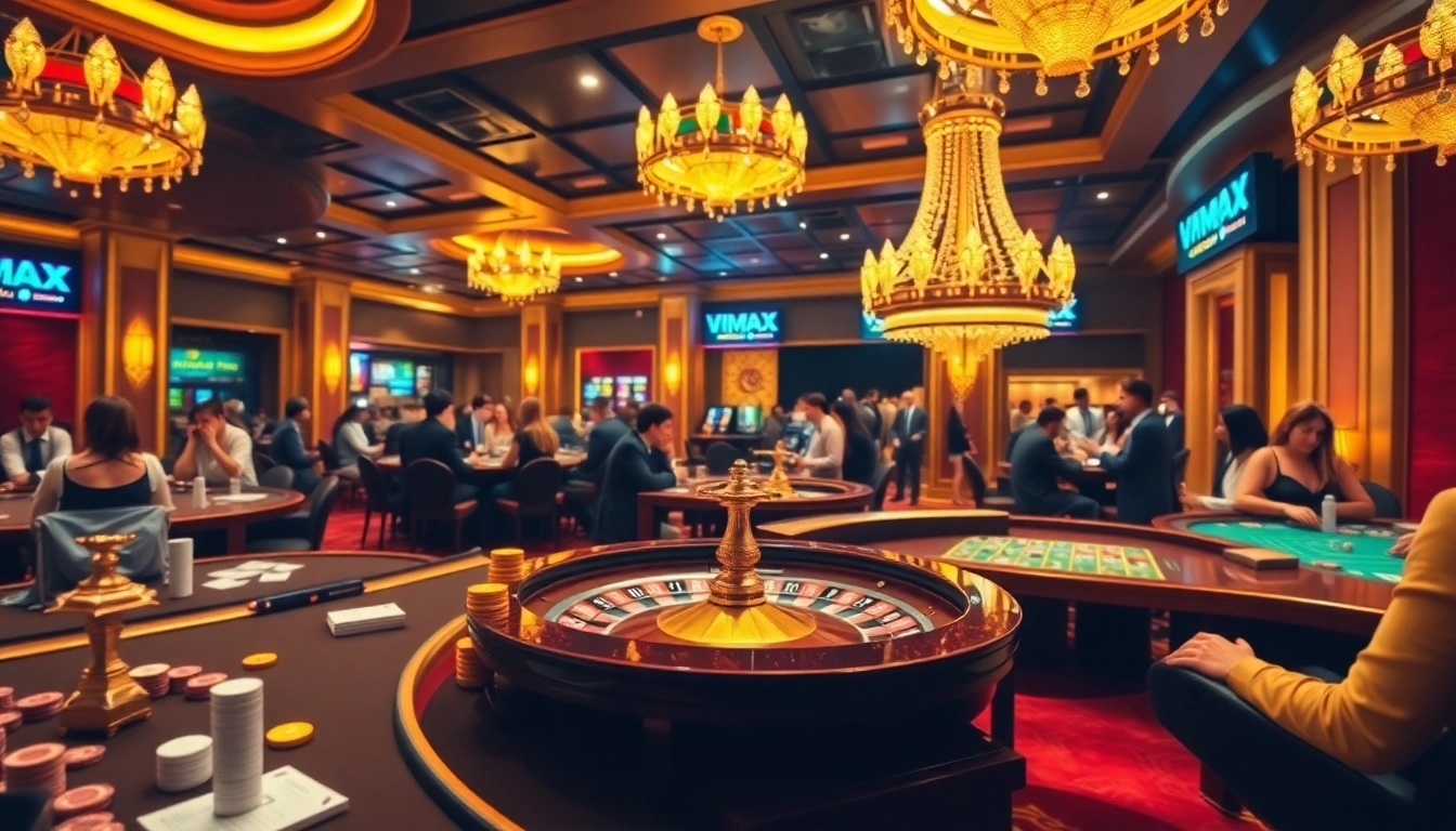 VMAX online casino players engaged in high-stakes gambling at elegant tables.