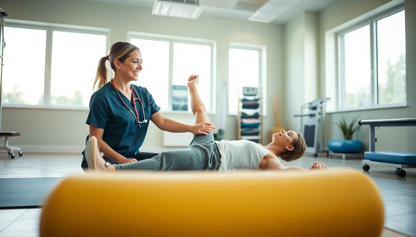 North Edmonton physiotherapy session with a therapist guiding a patient through exercises.