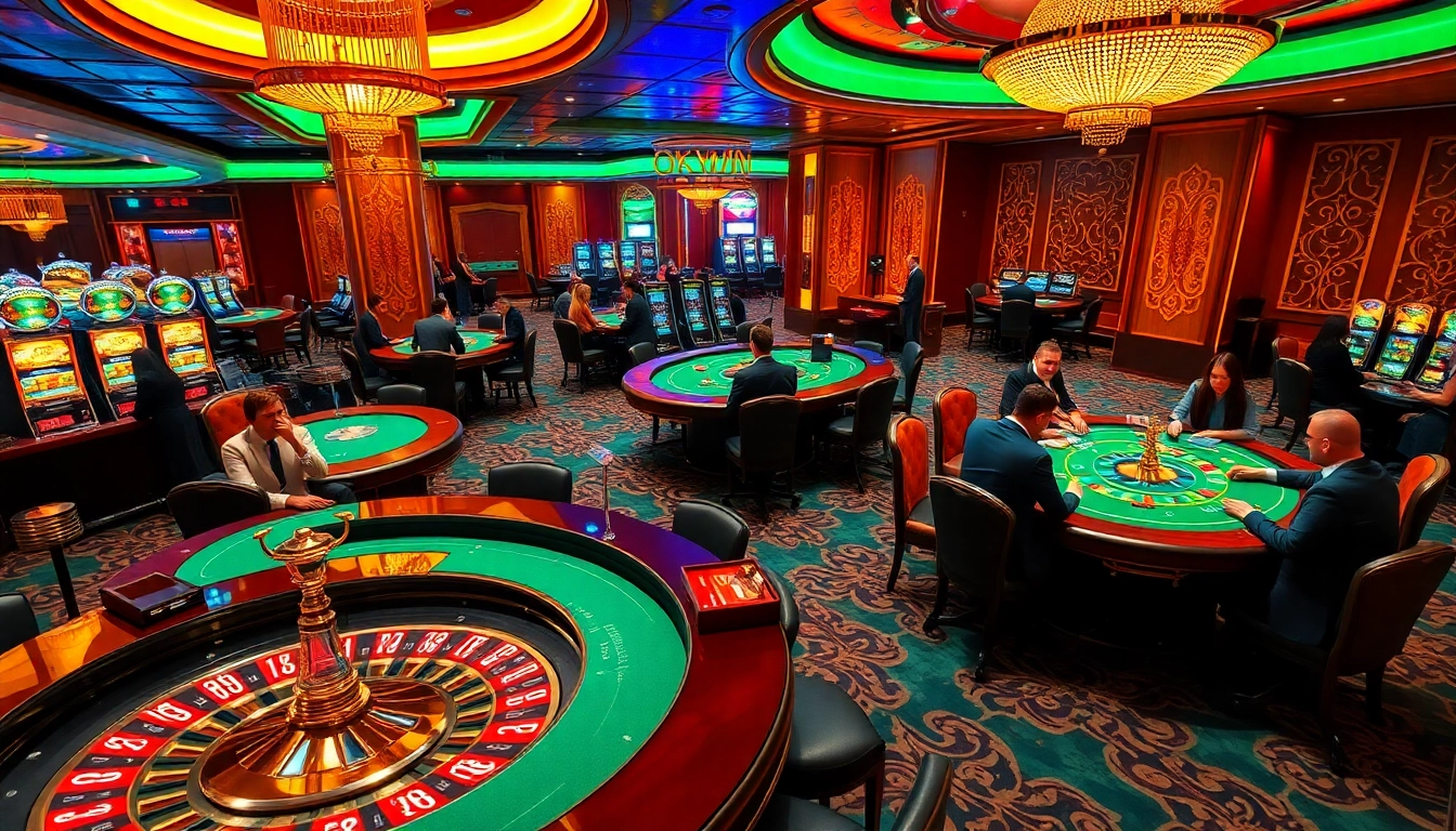 Experience the thrill of gambling at okwin's luxurious casino with vibrant tables and exciting action.