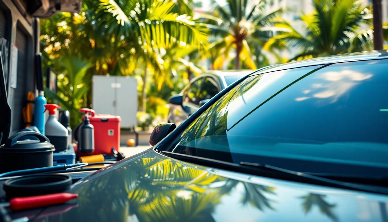 Enhance your vehicle's shine with mobile car detailing Miami-Dade services in a vibrant urban setting.