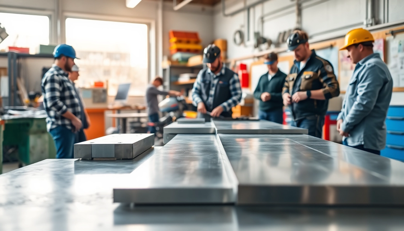 Engaged students participating in sheet metal training workshop, focusing on hands-on learning.