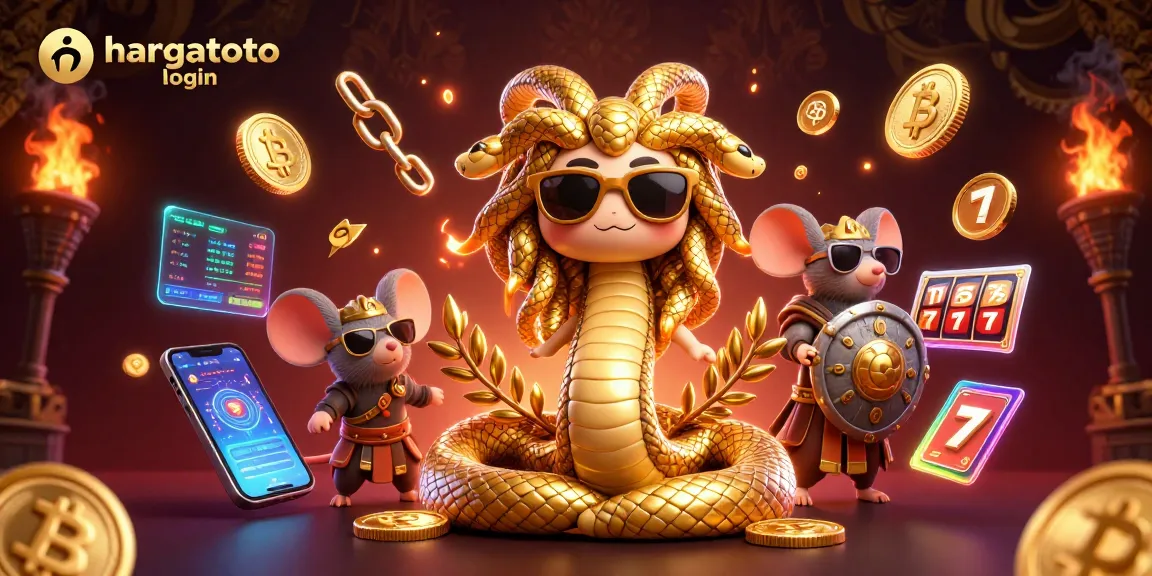 Engage in thrilling gaming with hargatoto login, featuring a vibrant casino scene with enchanting characters and crypto elements.