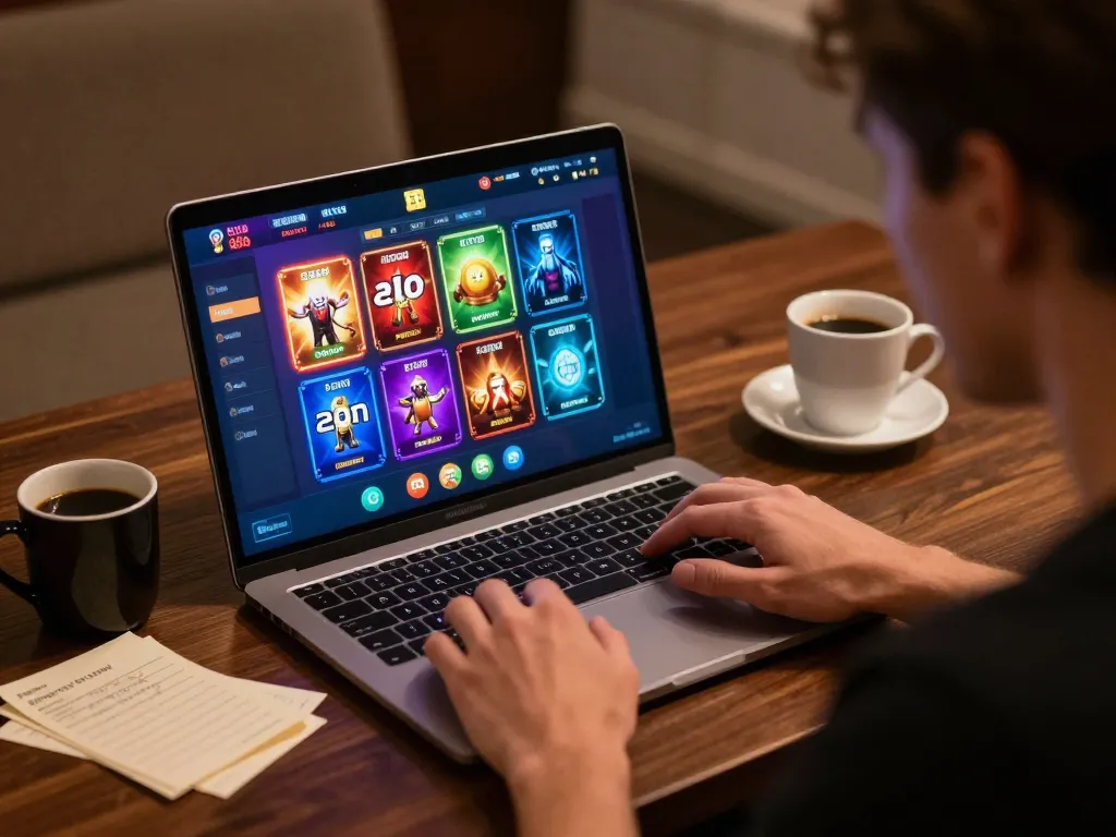 Player engaging with EE88 online casino on a laptop in a cozy environment, showcasing modern gaming experience