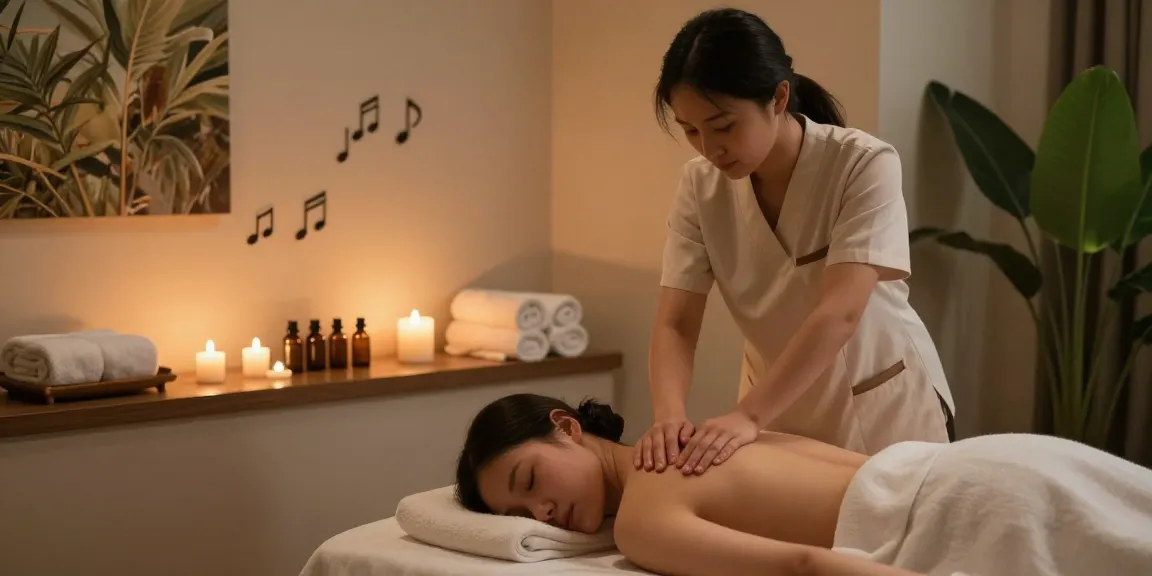 스웨디시 마사지 중인 전문 마사지사와 편안한 스파 환경