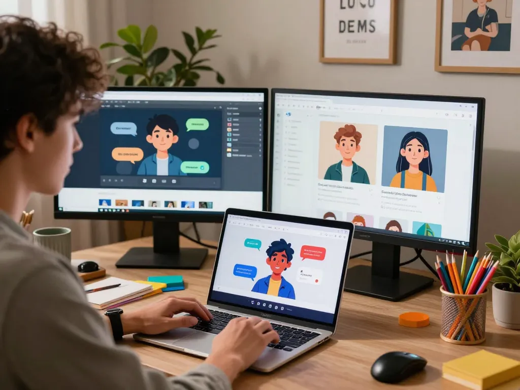Engaged user experiencing Crush on AI in a vibrant digital workspace, showcasing AI character interaction.