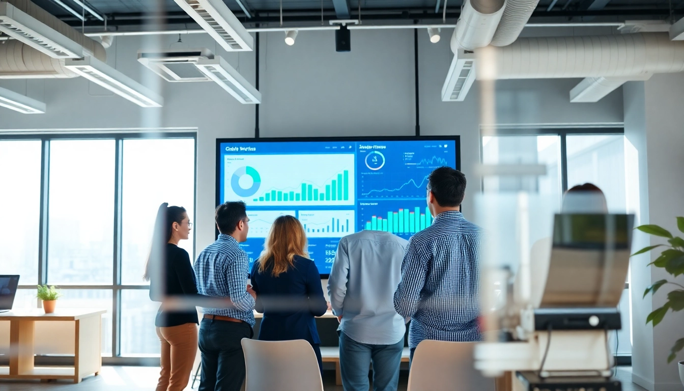 Track content engagement with a professional team analyzing data in a bright office.