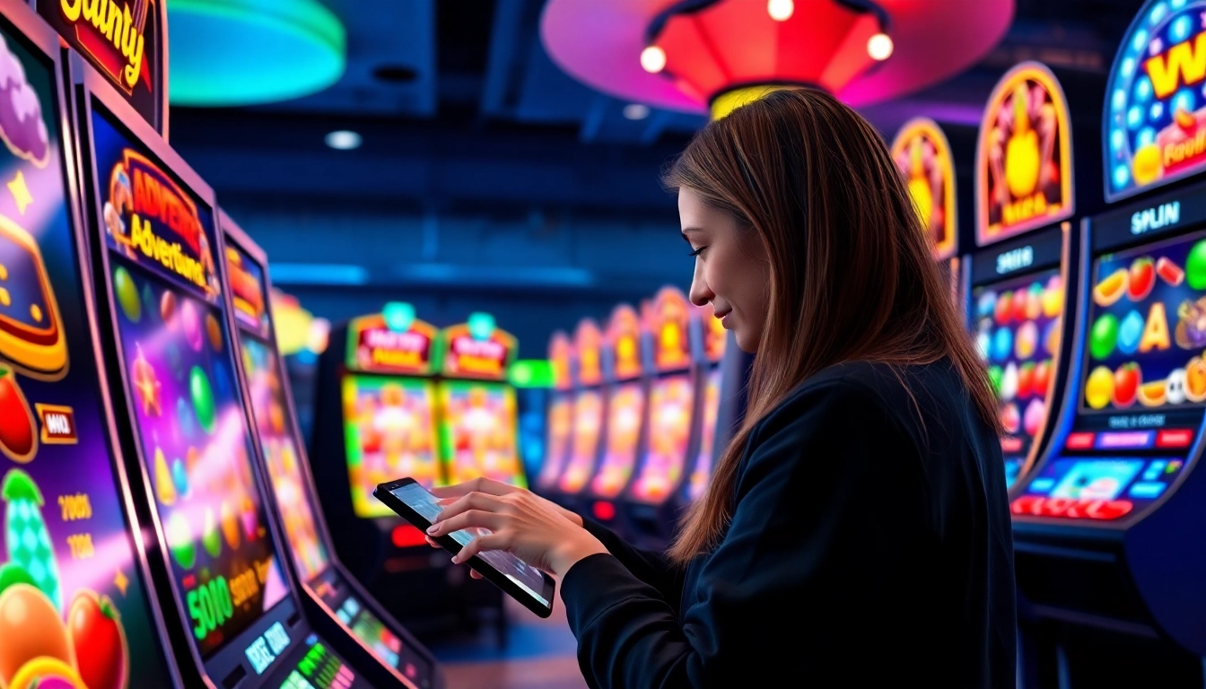 Engaging player exploring diverse Online slots Uk gaming options on a touchscreen.
