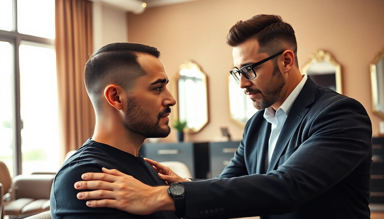Ace of Fades 212 hair restoration expert demonstrating personalized service in an elegant salon.