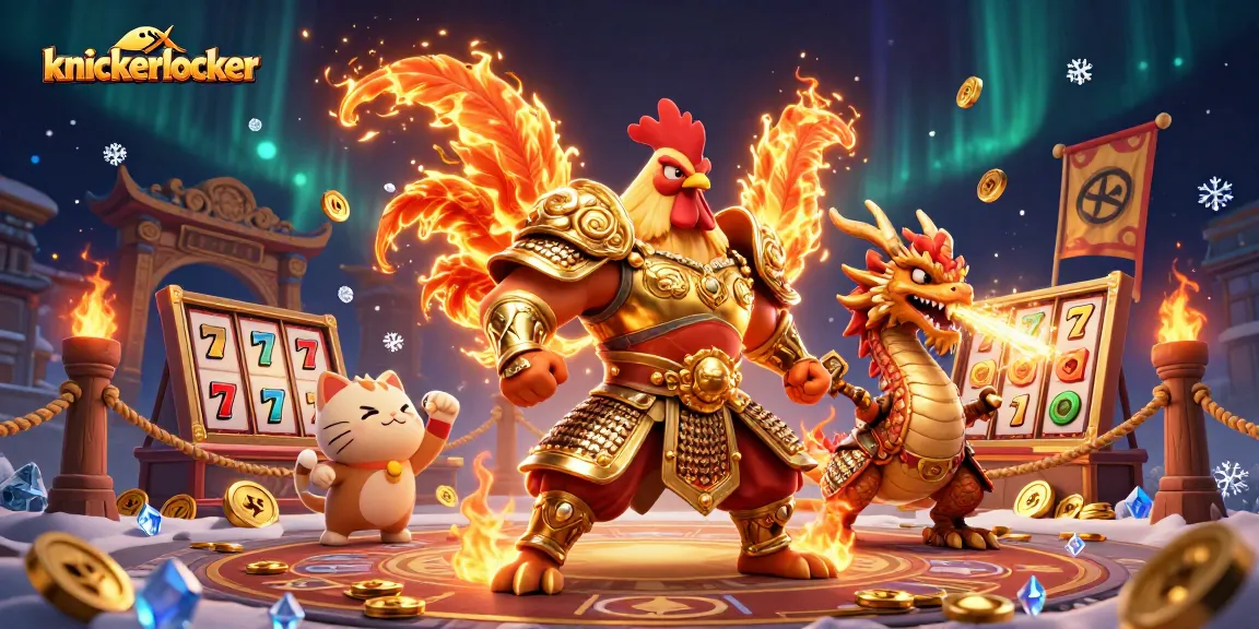 Place your bets with knickerlocker as the epic rooster warrior and dragon hatchling duel in a vibrant casino.
