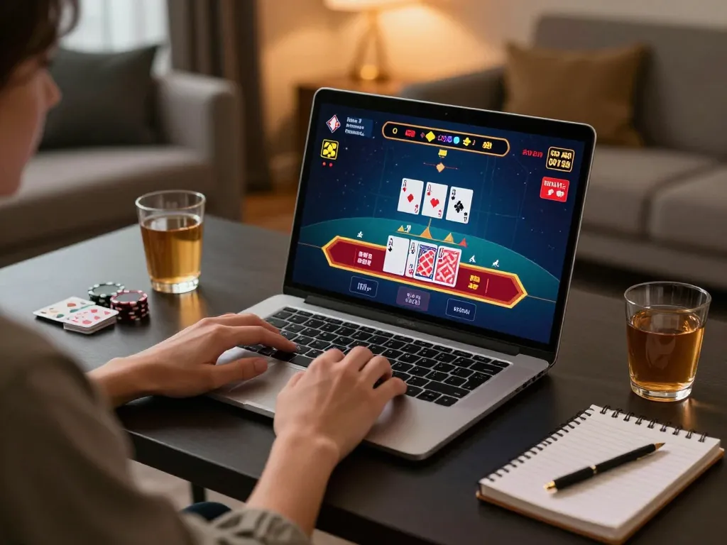 Experience the excitement at Trang chủ 8LIVE with live dealer blackjack gameplay on a laptop in a cozy setting