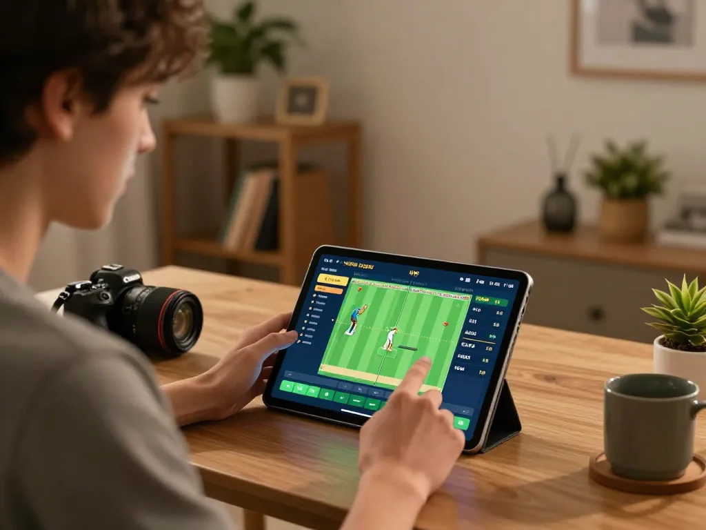 BK33 online cricket betting player engaged with vibrant betting interface