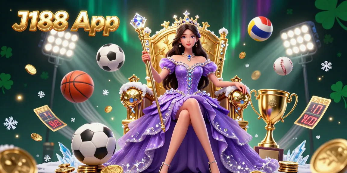 Play and win with the J188 App in this vibrant 3D casino illustration featuring dynamic sports elements.