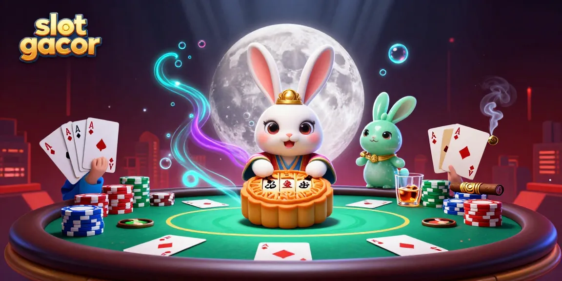 Engage in slot gacor fun with a captivating moon rabbit scene revealing hidden treasures beneath a lunar surface.