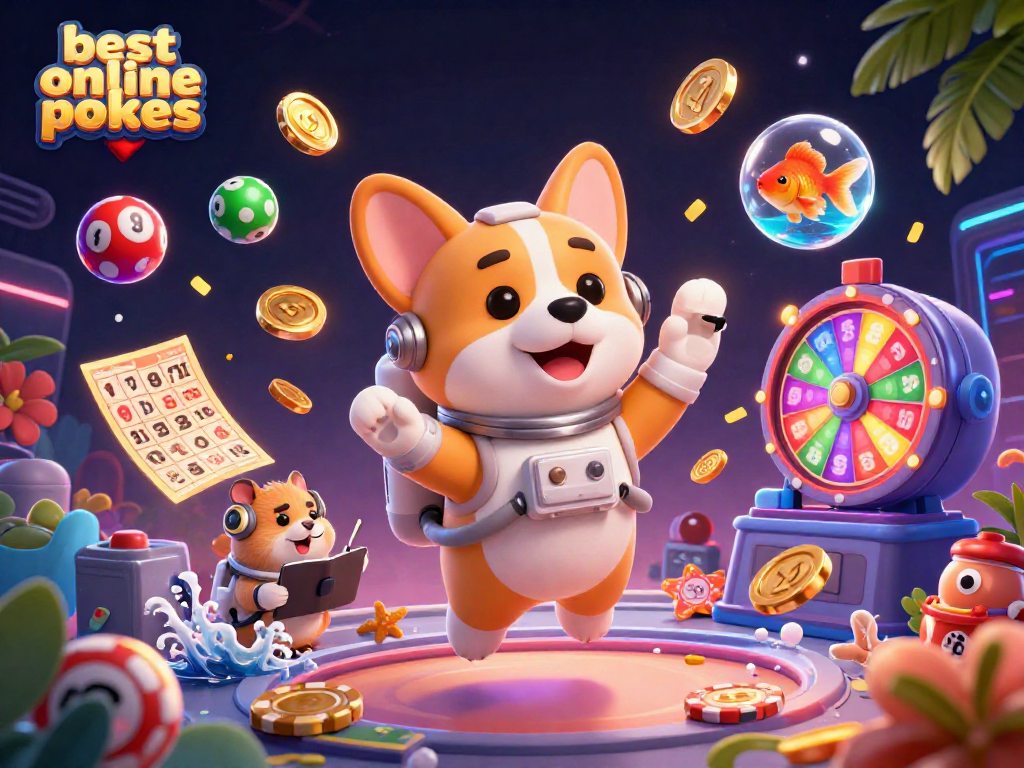 Experience the best online pokies with colorful elements and exciting characters in a stunning casino illustration.