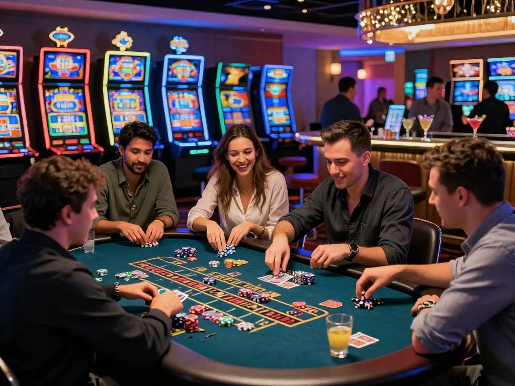 Exciting gaming scene at top rated EU casinos showcasing players engaging at a vibrant casino table.