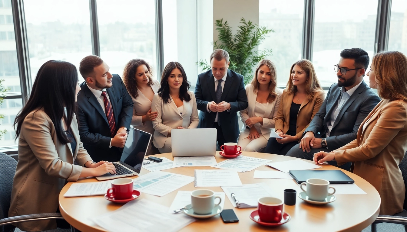 Collaborative team discussing Federal and State contracts in a modern office space.