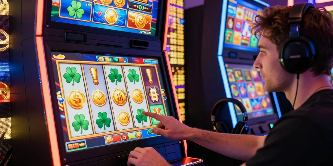 Player engaged with slot depo 5k online gaming, vibrant interface and LED backdrop enhancing excitement.