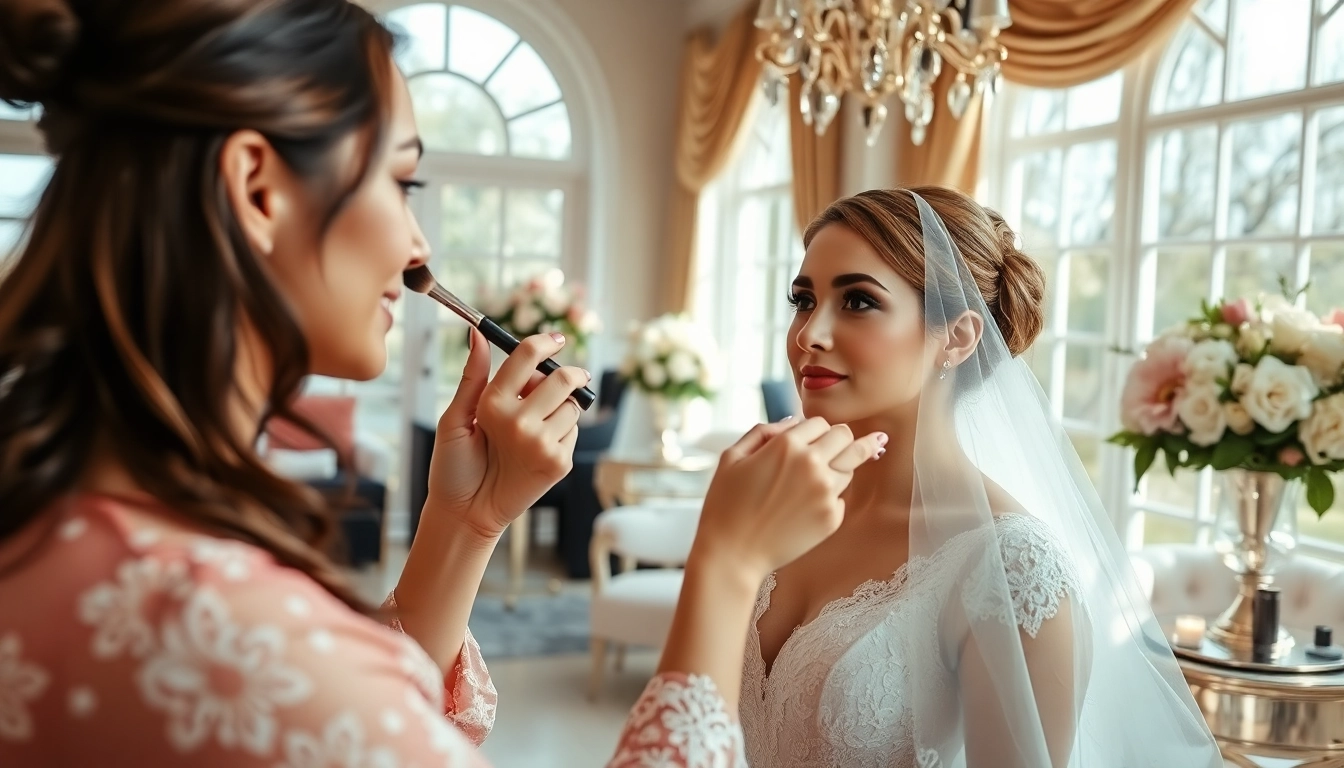 New Jersey makeup artist applying makeup to a bride in a luxurious salon.