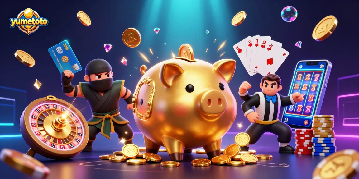 Menang besar di yumetoto sambil menikmati suasana permainan seru dengan koin emas dan kartu bermain.