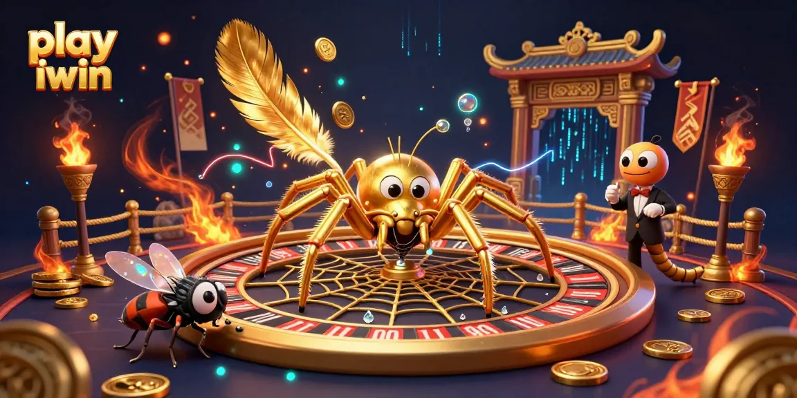 Experience thrilling moments as you play iwin with a unique roulette-themed spider web illustration.