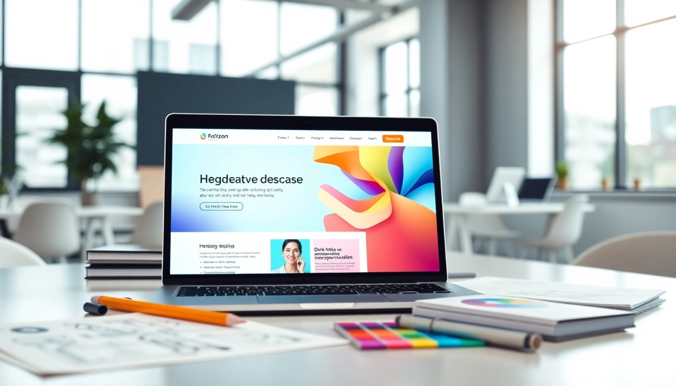 Creating a stunning Website design Hereford with innovative features and modern aesthetics in a vibrant workspace.