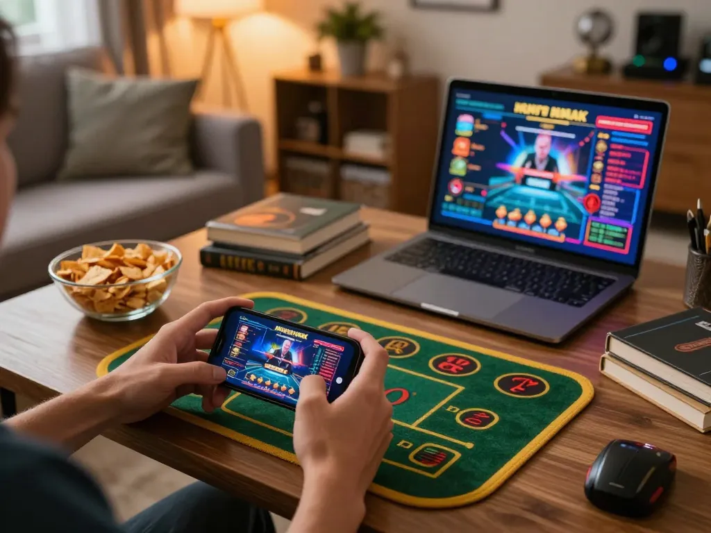 Mobile gaming experience at https://88bet.zone/ with user engaged in casino gameplay, showcasing vibrant setup
