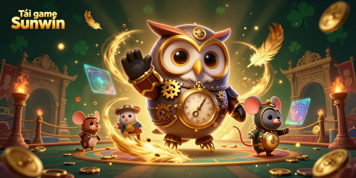 Engage with Tải game Sunwin, featuring a magical 3D casino experience with cartoon owl and mouse.