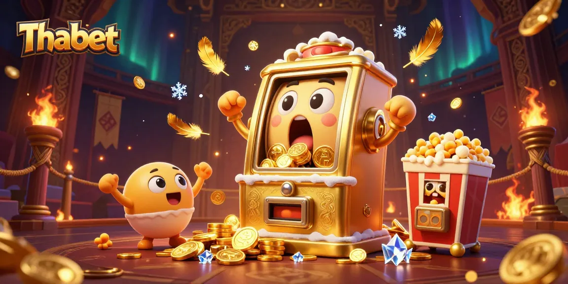 Thabet slot machine hits jackpot while cheering baby slots celebrate, a dynamic casino scene full of excitement.