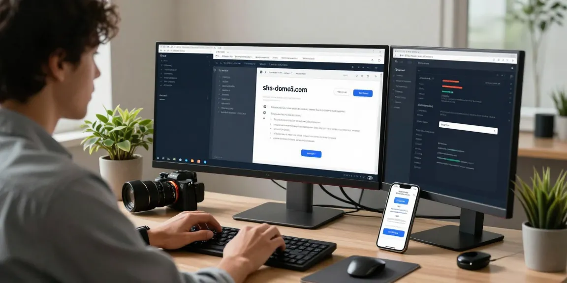 User checking browser settings for secure access to shs-dome5.com in a modern home office