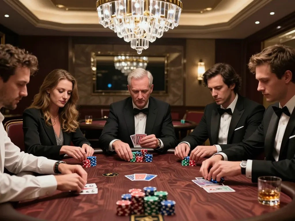 High-stakes poker scene highlighting strategic gameplay at https://keotructuyen.com.mx/, showcasing players analyzing cards and colorful chips.