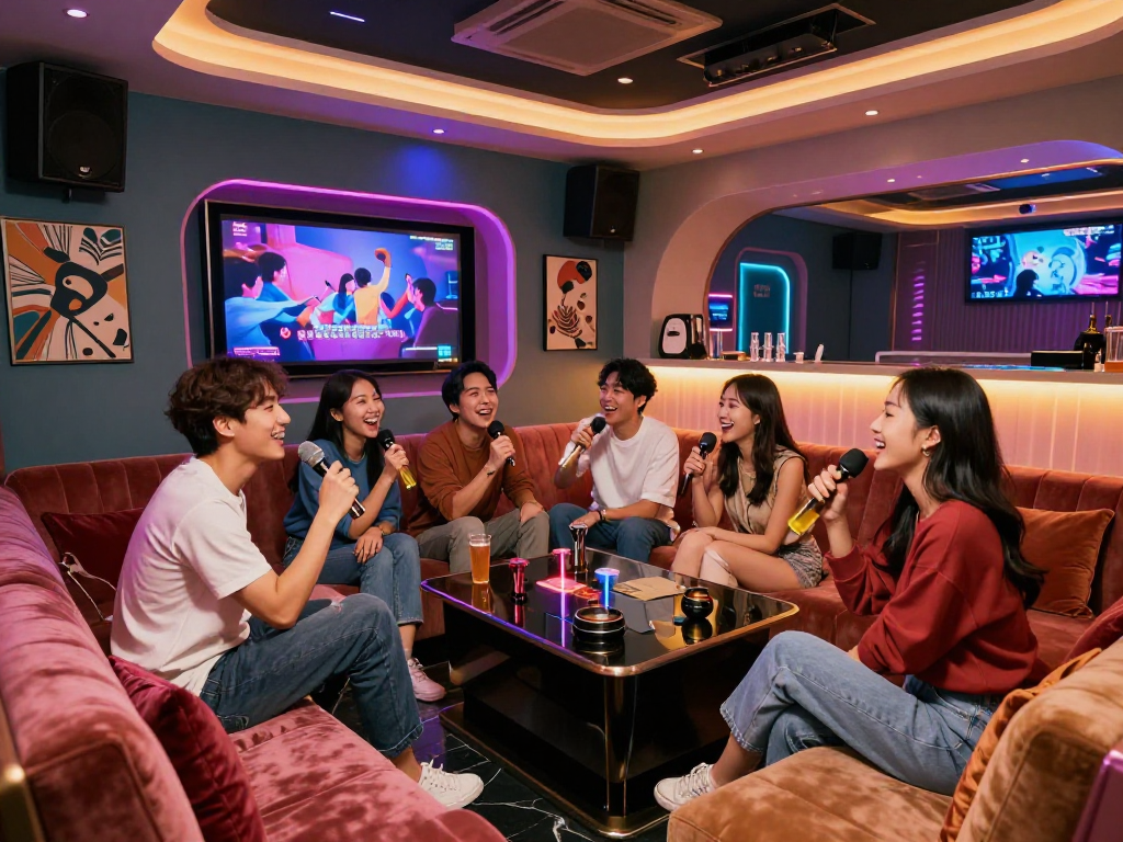 강남 도파민 가라오케에서 친구들과 함께 즐거운 시간을 보내는 모습
