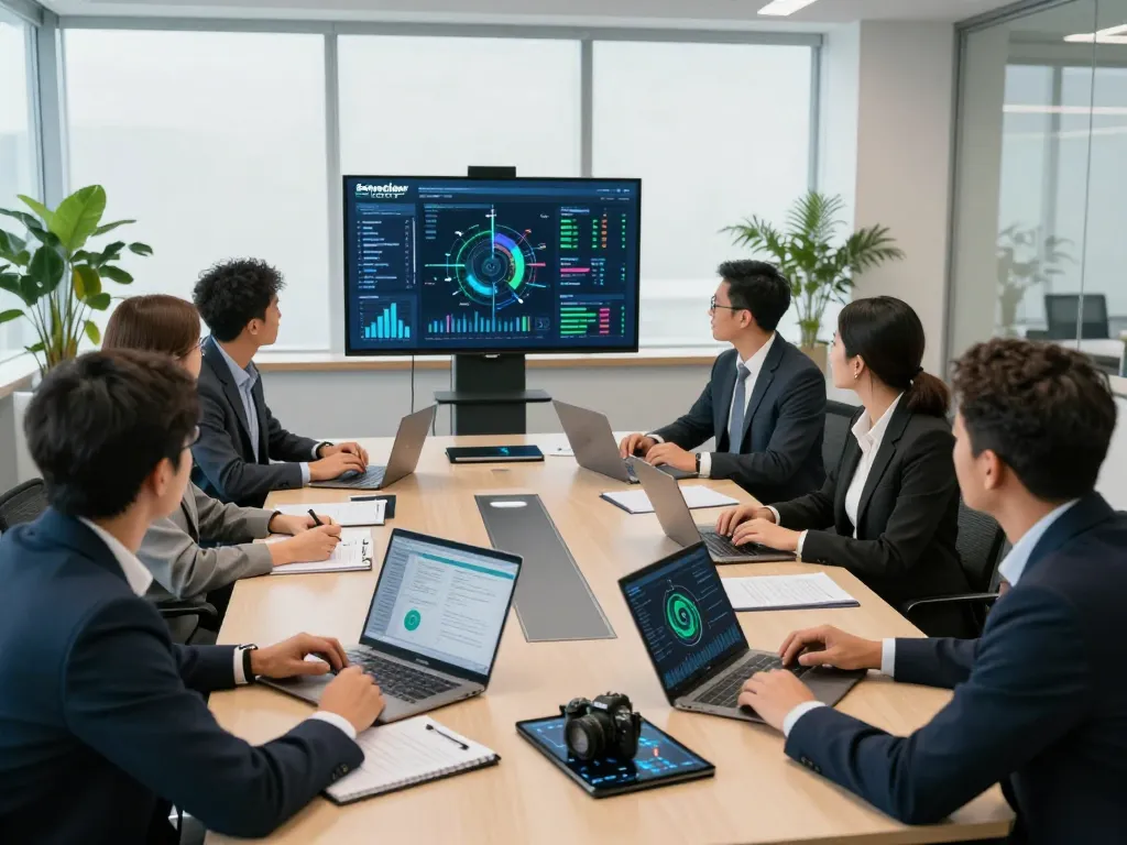 Schneider Electric team collaborating in a modern office showcasing innovative energy solutions.