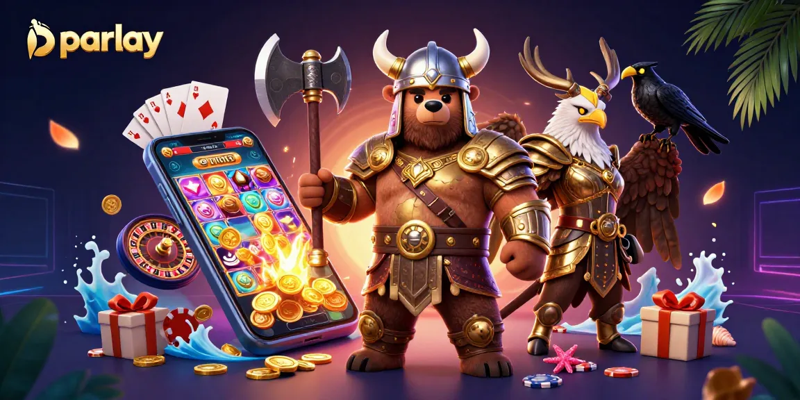 Engage in parlay betting with dynamic 3D illustration of a Viking bear, Valkyrie eagle, and gaming elements.